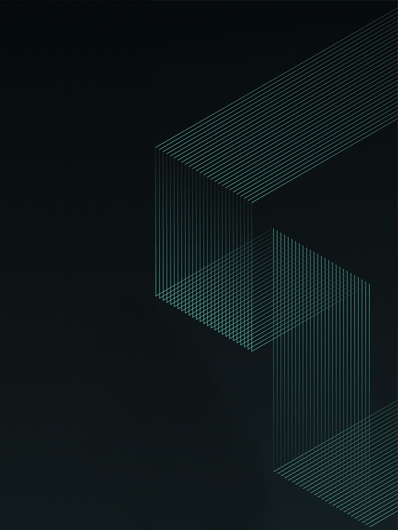 Abstract teal line graphic on a dark background